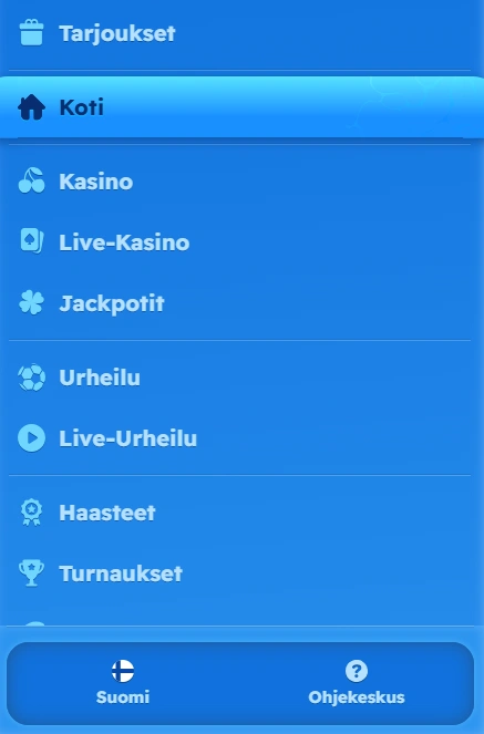 Spinfest Casino mobiilivalikko